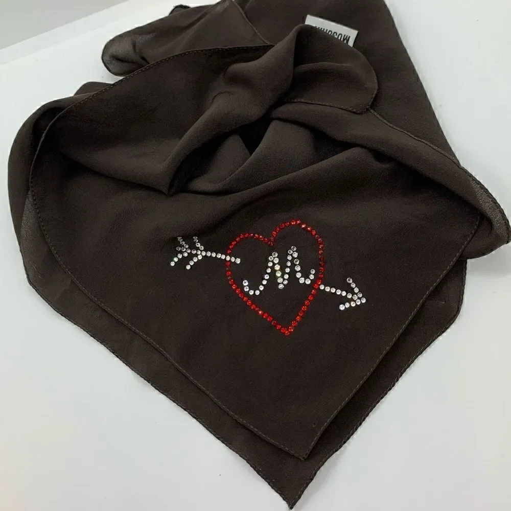 Vintage MOSCHINO Strass Logo Silk Scarf